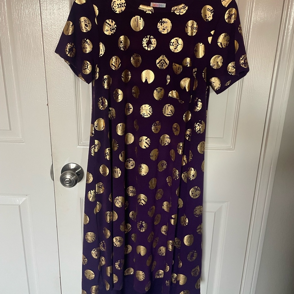 Lularoe Purple and Foil Gold Polka Dot Women’s Dress